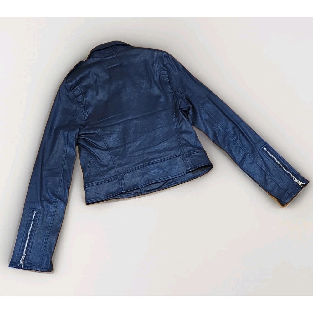 True Religion Women's Black Wax Coated Denim Moto Jacket Sz L Biker Grunge Punk - Picture 8 of 13